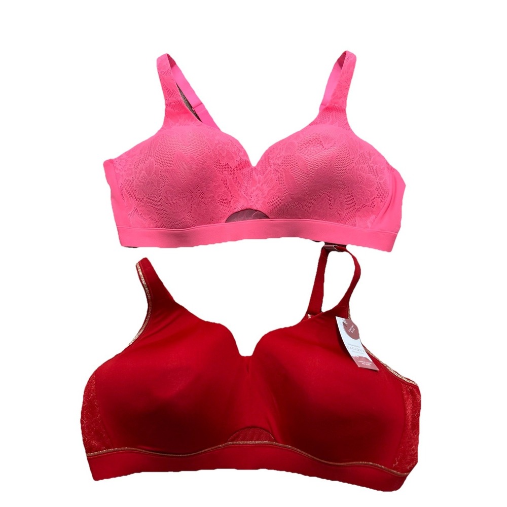 Cacique Womens 46C Red & Pink Comfort Bliss Lightly Lined No Wire Bra